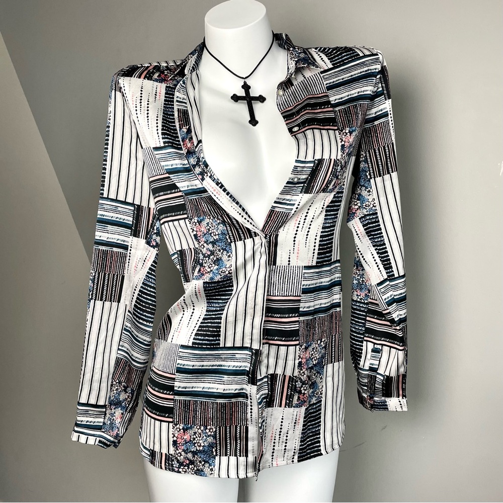 Abstract Striped Floral Shirt